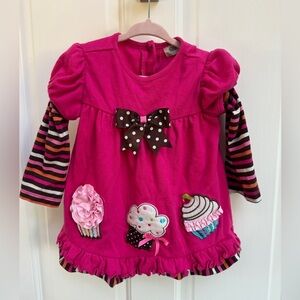 Rare Too 2T Pink Cupcake Brown Stripe Long Sleeve Girls Shirt Blouse